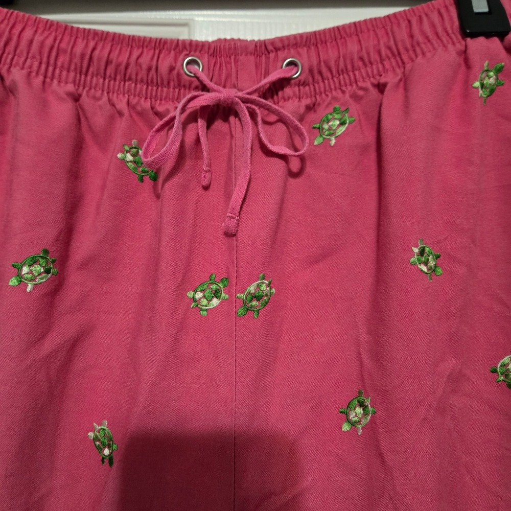 Karen Scott Capri Set Women Pink/Blue Turtle Embroidered Lounge Drawstring PL